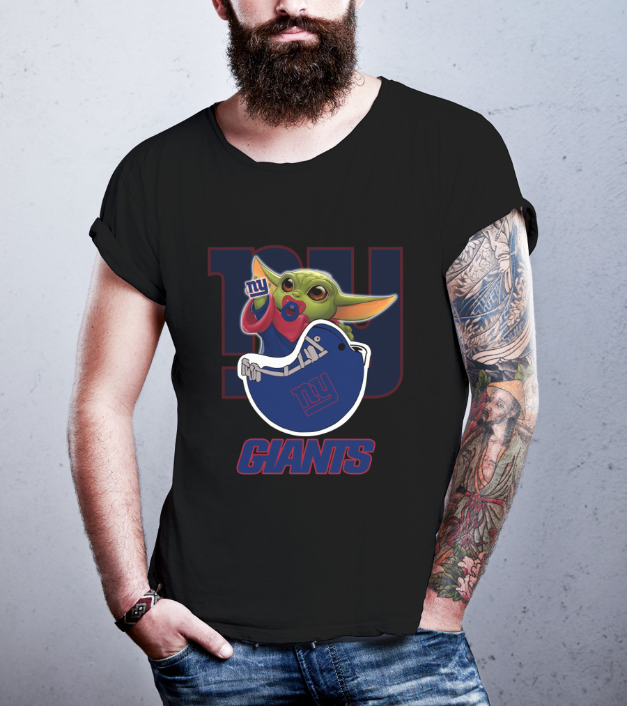 Nyg Giants Baby Yoda Holding Ny Giants Pacifier And Bib 009 Yodast T-Shirt