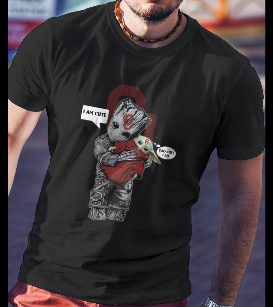 OU Baby Groot And Yoda I Am Cute Too Cute I Am NCAA T-Shirt