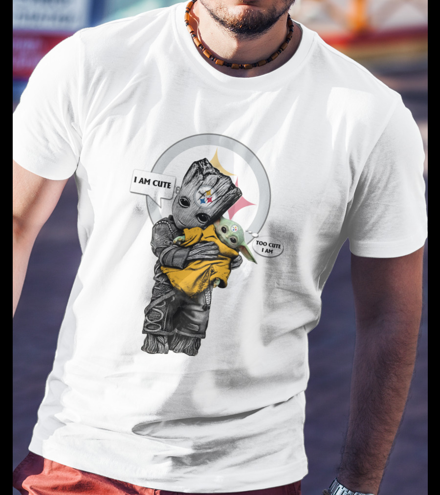 I AM CUTE TOO CUTE I AM Steelers NFL Yoda Groot T-Shirt