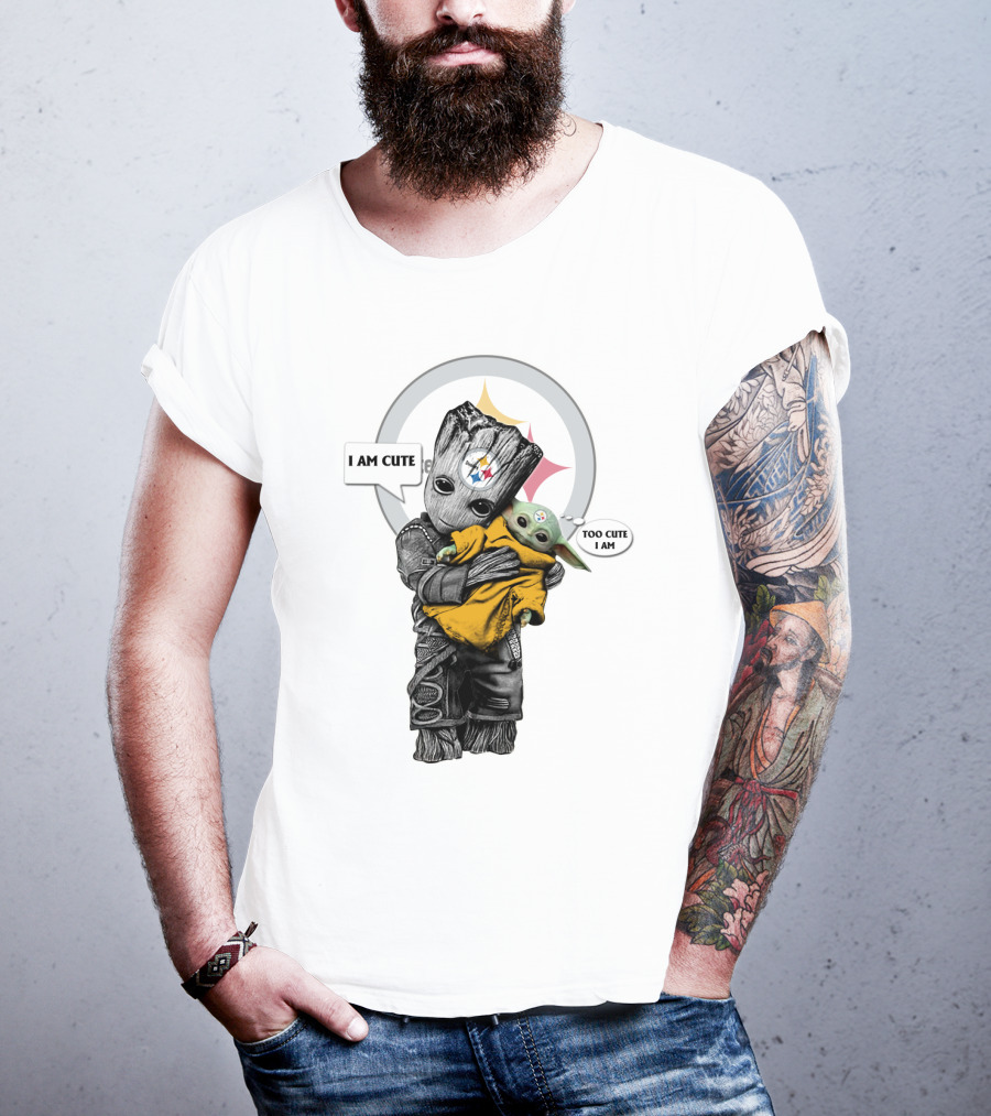 I AM CUTE TOO CUTE I AM Steelers NFL Yoda Groot T-Shirt