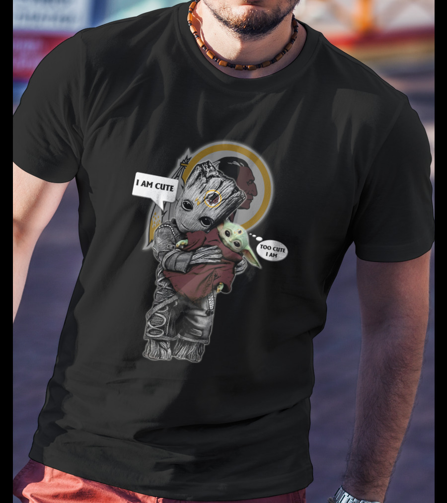 WR 010 NFL YodaST I Am Cute Too Cute I Am Baby Characters Hugging T-Shirt