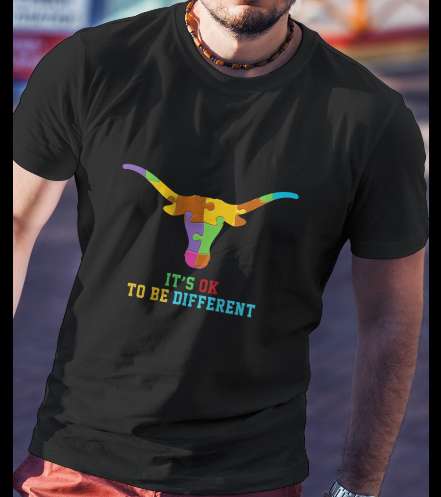 It's Ok To Be Different Colorful Puzzle Bull T-Shirt