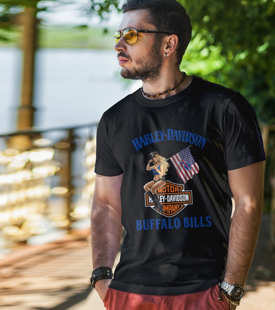 Harley Davidson Buffalo Bills Nflbb Motor Company Flag T-Shirt