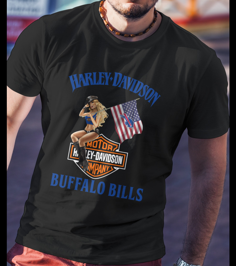 Harley Davidson Buffalo Bills Nflbb Motor Company Flag T-Shirt