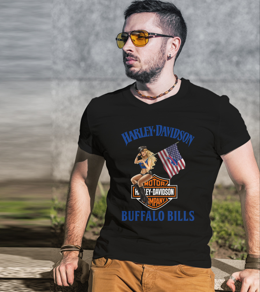 Harley Davidson Buffalo Bills Nflbb Motor Company Flag T-Shirt