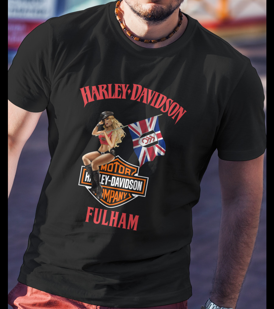 Harley Davidson Fulham Union Jack Motorcycle Pin-Up T-Shirt