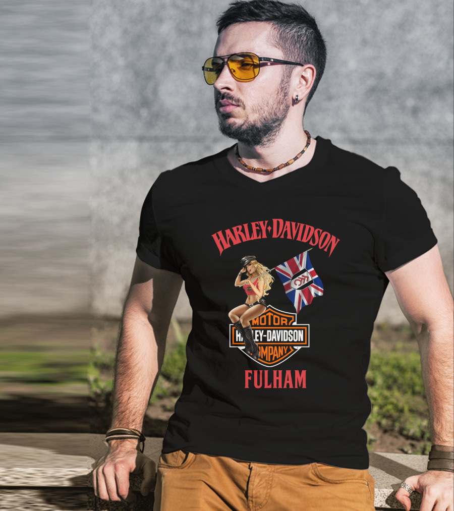 Harley Davidson Fulham Union Jack Motorcycle Pin-Up T-Shirt
