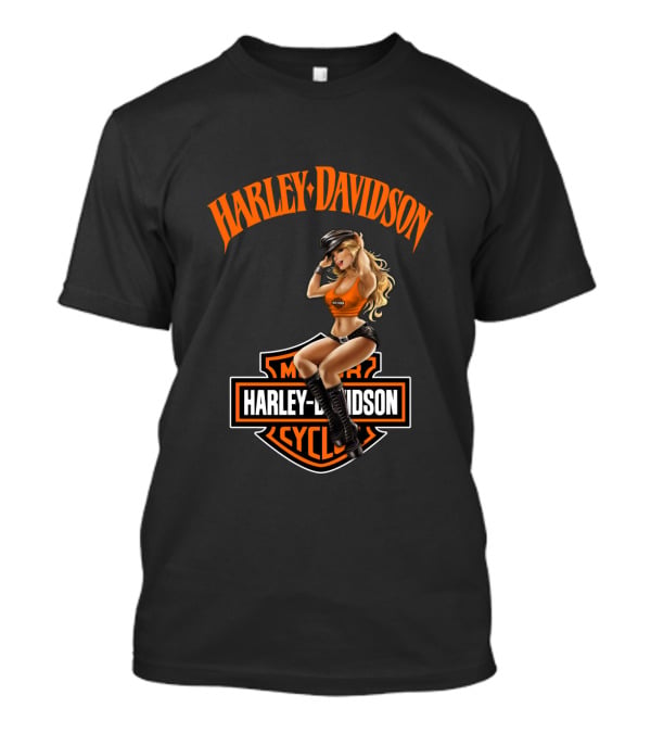Harley Davidson Motorcycles Logo With Pin-Up Girl T-Shirt