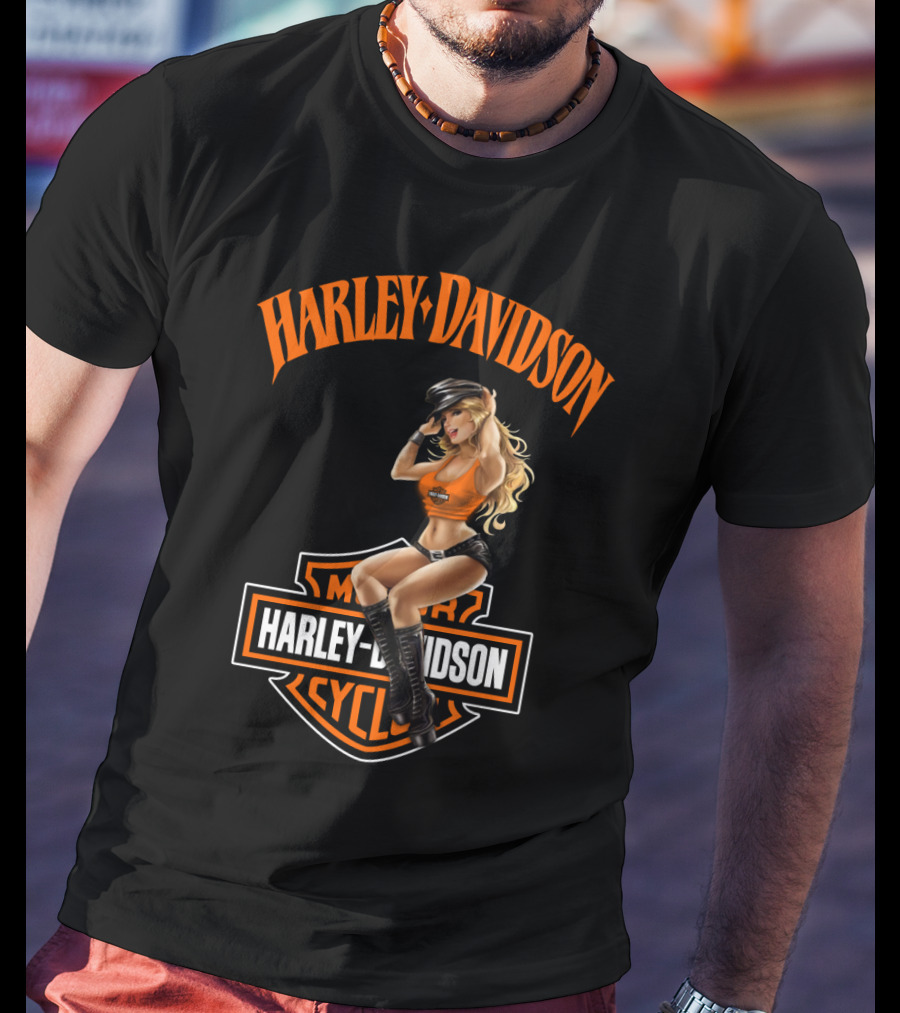 Harley Davidson Motorcycles Logo With Pin-Up Girl T-Shirt