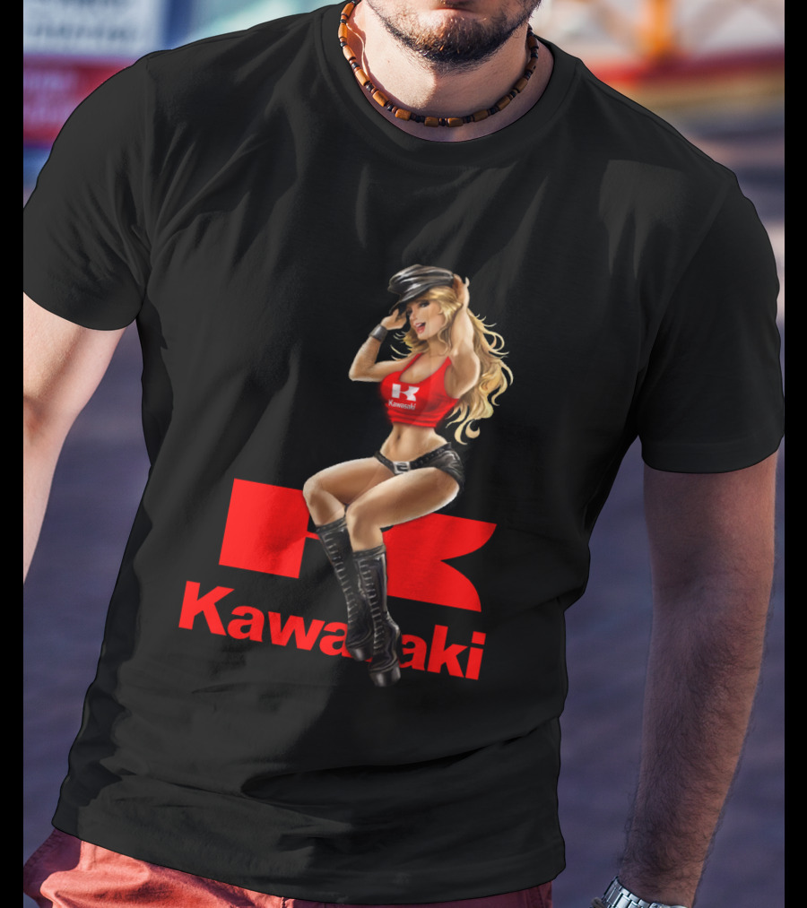 Kawasaki Girl In Red And Black Outfit With Cap And Boots T-Shirt