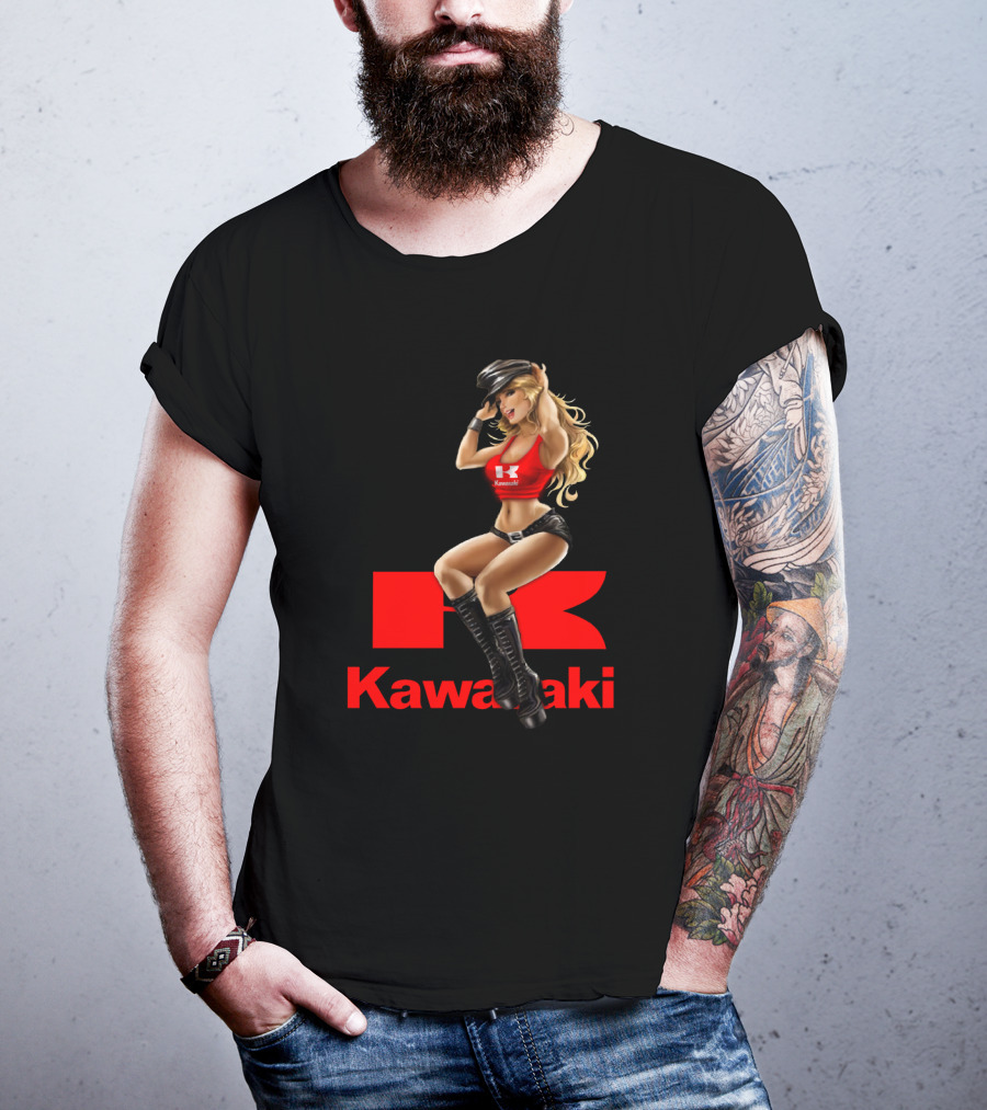 Kawasaki Girl In Red And Black Outfit With Cap And Boots T-Shirt