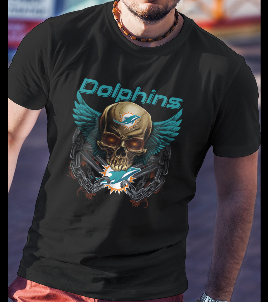 Dolphins Skull Logo With Wings And Chains T-Shirt