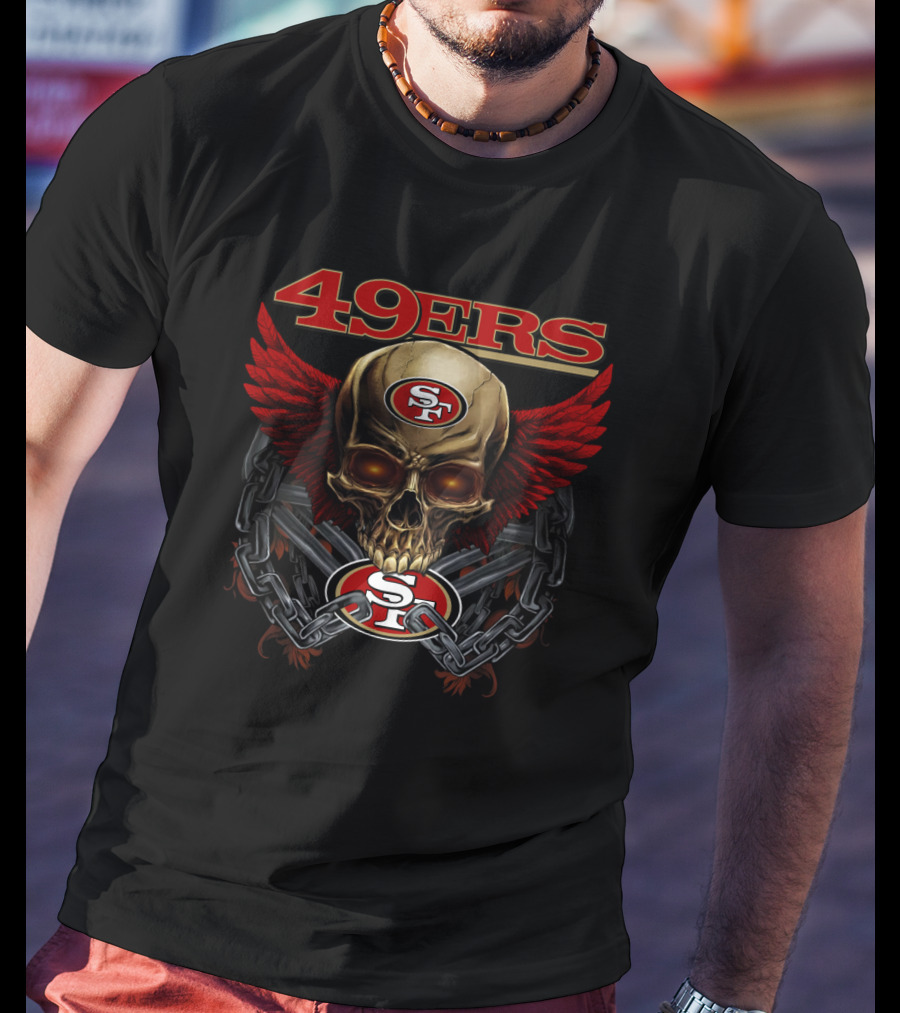 49ers Sf Skull With Wings And Chains Nfl Sf49ers T-Shirt