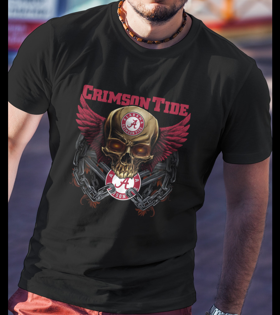 Crimson Tide Alabama Skull With Wings And Chains T-Shirt
