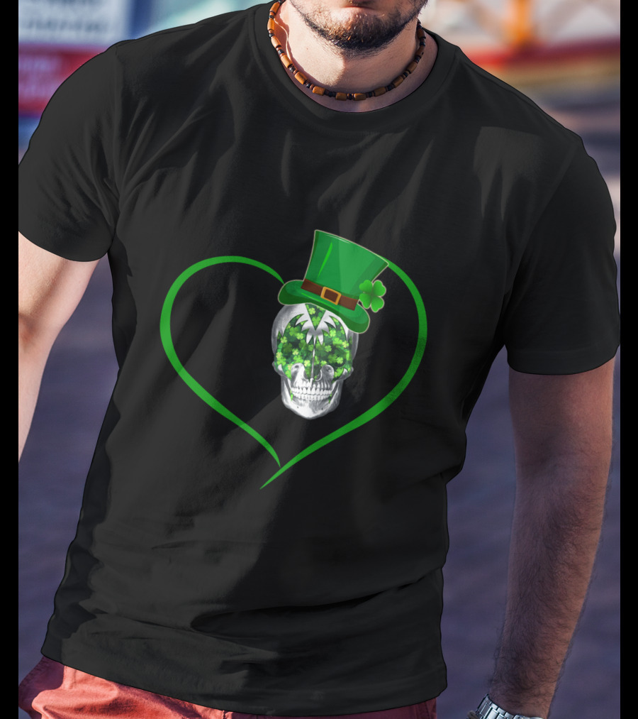 Skull Heart Shamrock Top Hat St. Patrick's Day T-Shirt