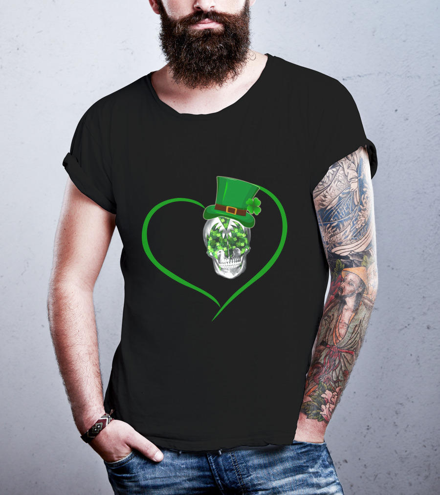 Skull Heart Shamrock Top Hat St. Patrick's Day T-Shirt
