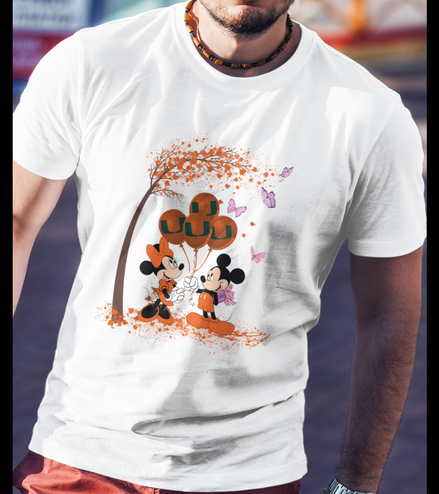 Ncaa Miami Hurricanes Mickey Minnie Balloons Butterflies T-Shirt