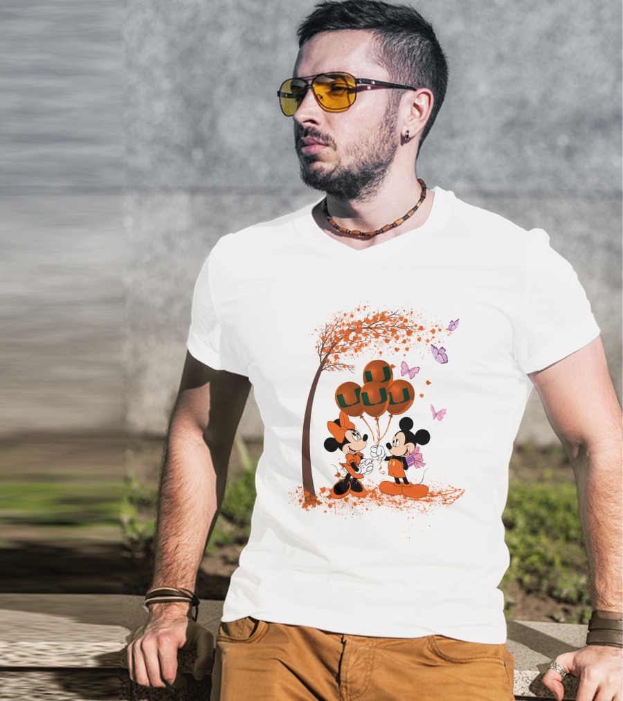 Ncaa Miami Hurricanes Mickey Minnie Balloons Butterflies T-Shirt