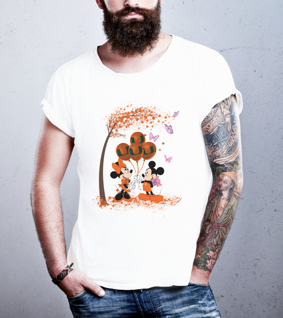 Ncaa Miami Hurricanes Mickey Minnie Balloons Butterflies T-Shirt