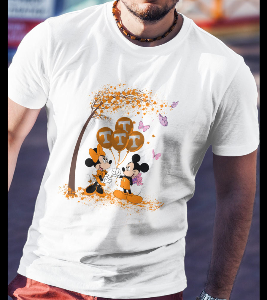 Ncaa Tennessee Volunteers Mickey And Minnie Tree Tt Balloons Butterflies T-Shirt