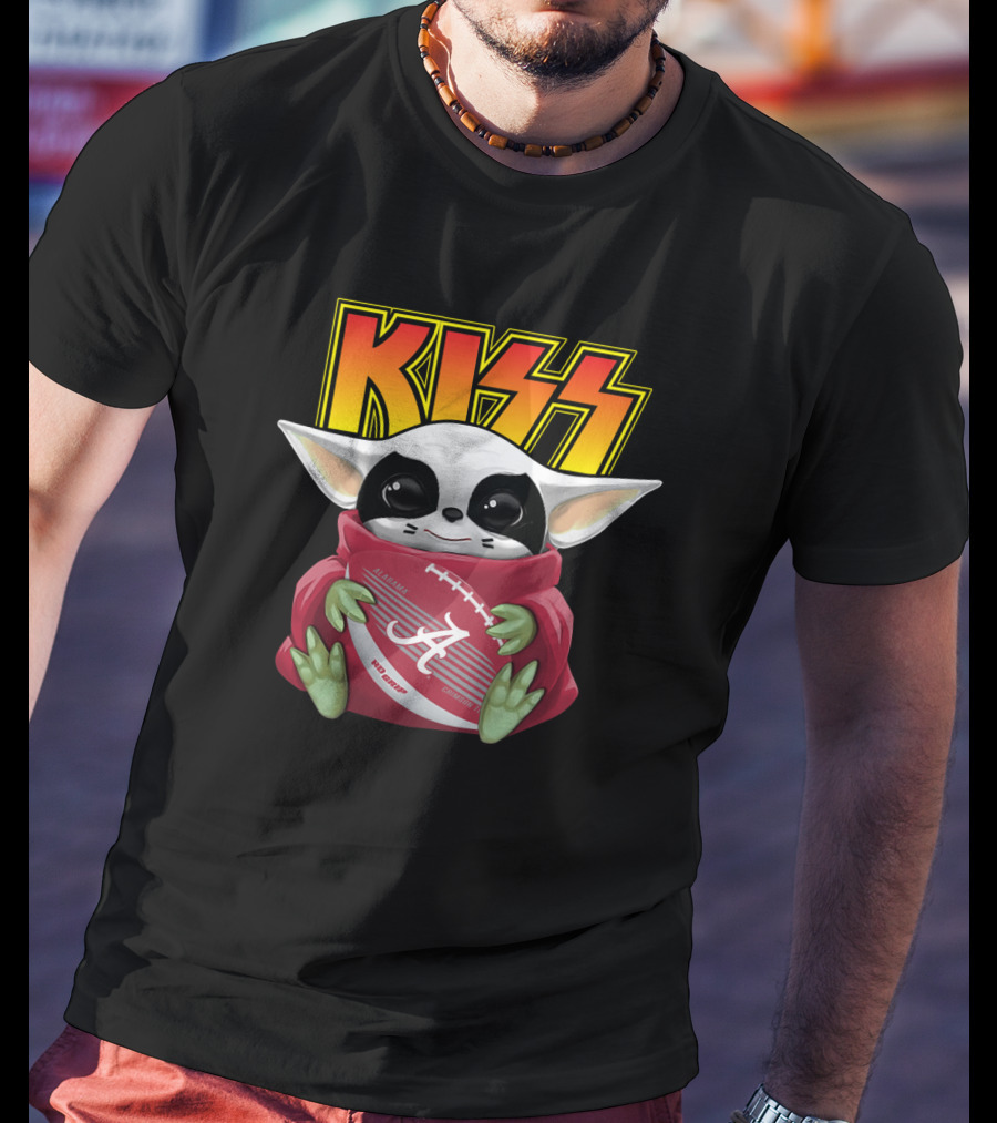 KISS Baby Yoda Alabama Crimson Tide Football T-Shirt