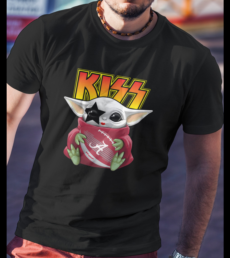 KISS Paul Stanley Baby Yoda Alabama Crimson Tide Football T-Shirt