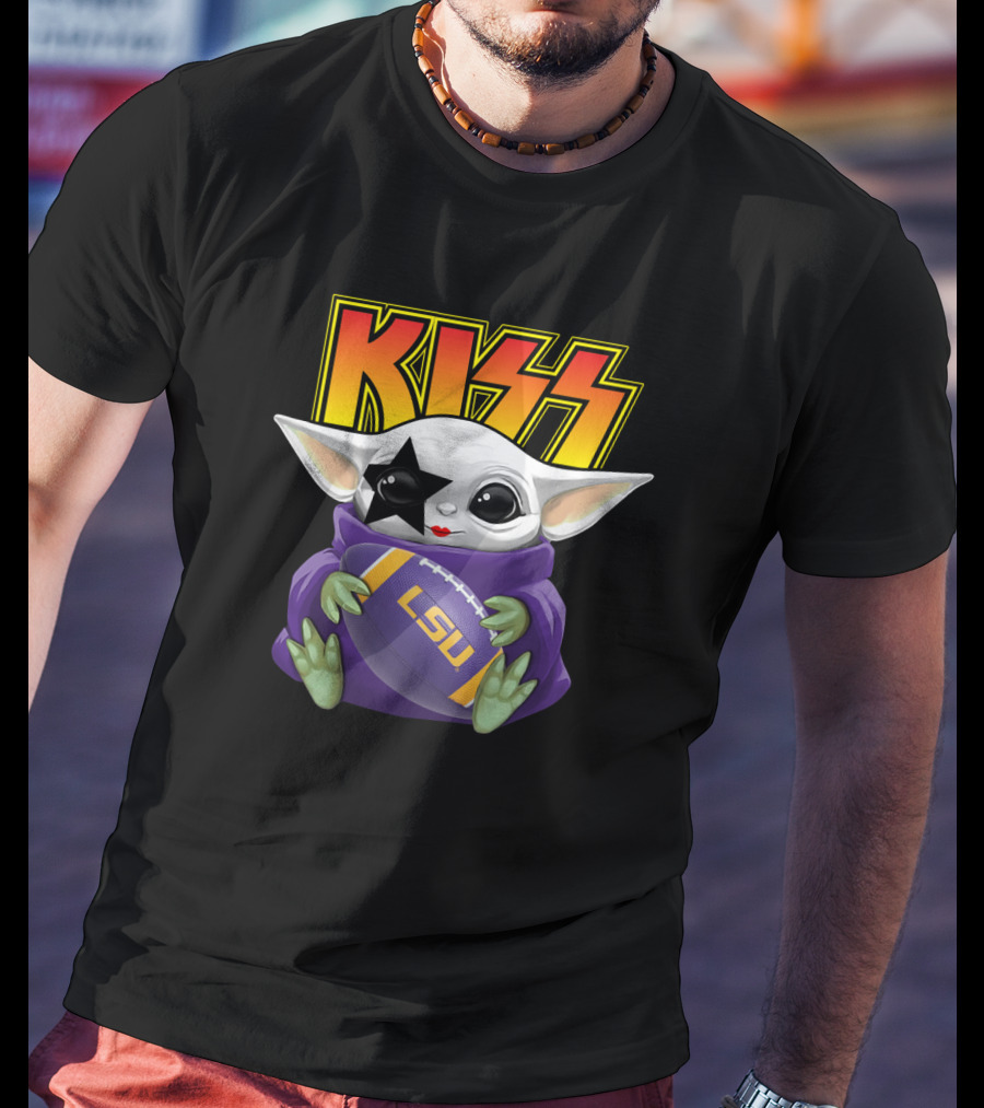 KISS Star Child Mascot Holding LSU Football T-Shirt