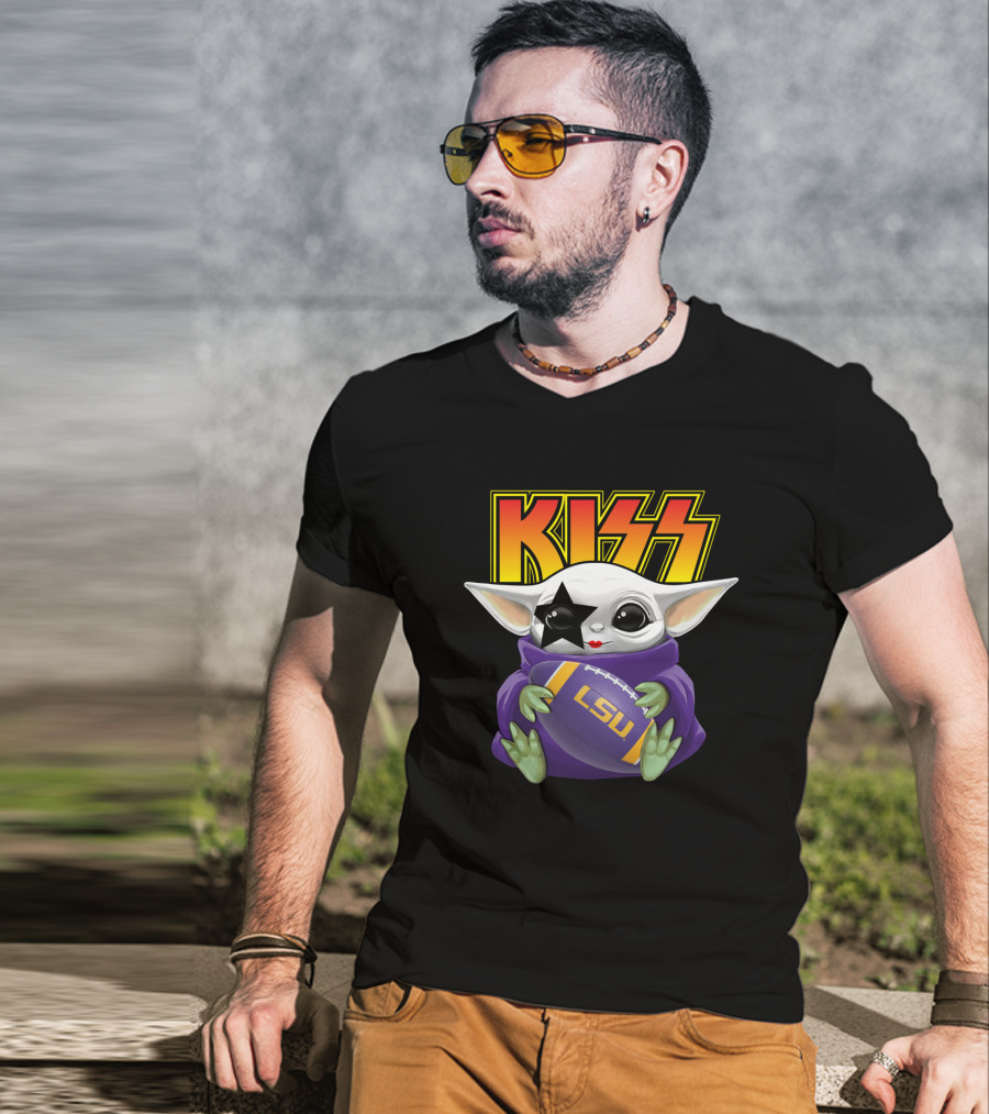 KISS Star Child Mascot Holding LSU Football T-Shirt