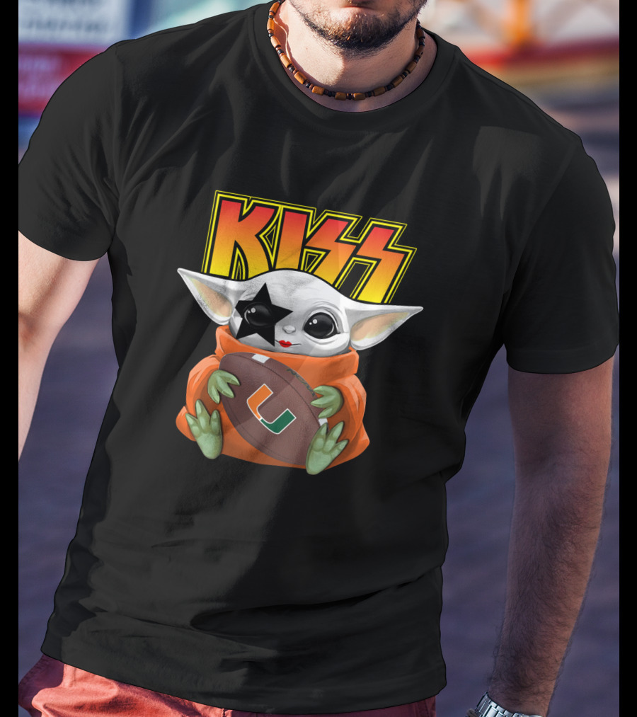 KISS Baby Yoda Miami Hurricanes Football Star Paul Stanley Face Paint T-Shirt