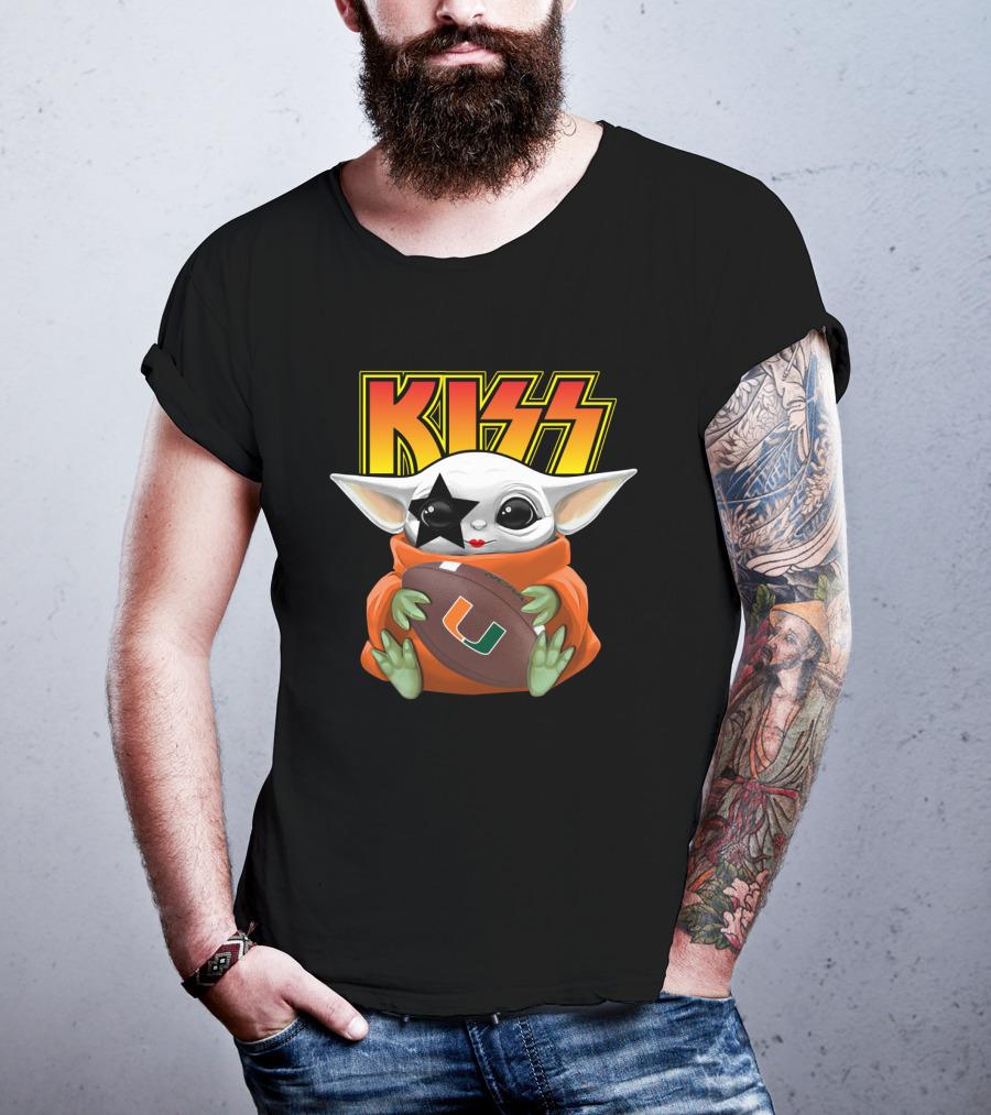 KISS Baby Yoda Miami Hurricanes Football Star Paul Stanley Face Paint T-Shirt