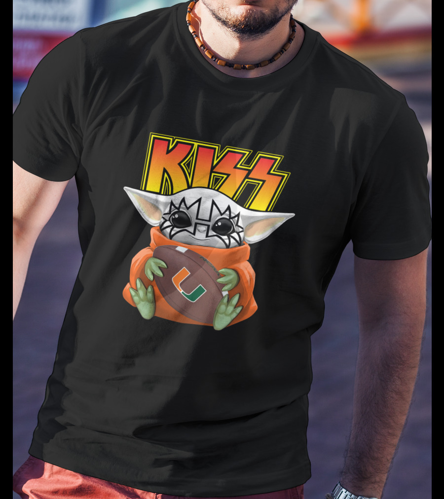 KISS Miami Hurricanes Tommy Thayer Football Baby Yoda T-Shirt