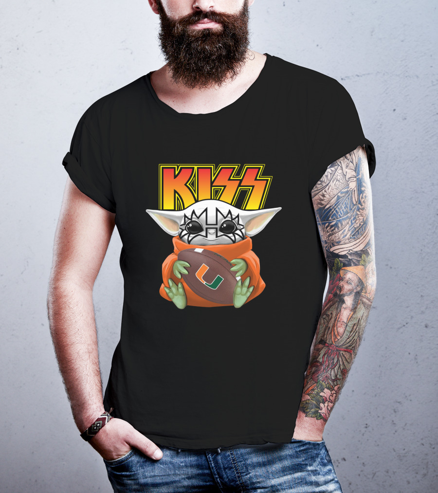 KISS Miami Hurricanes Tommy Thayer Football Baby Yoda T-Shirt