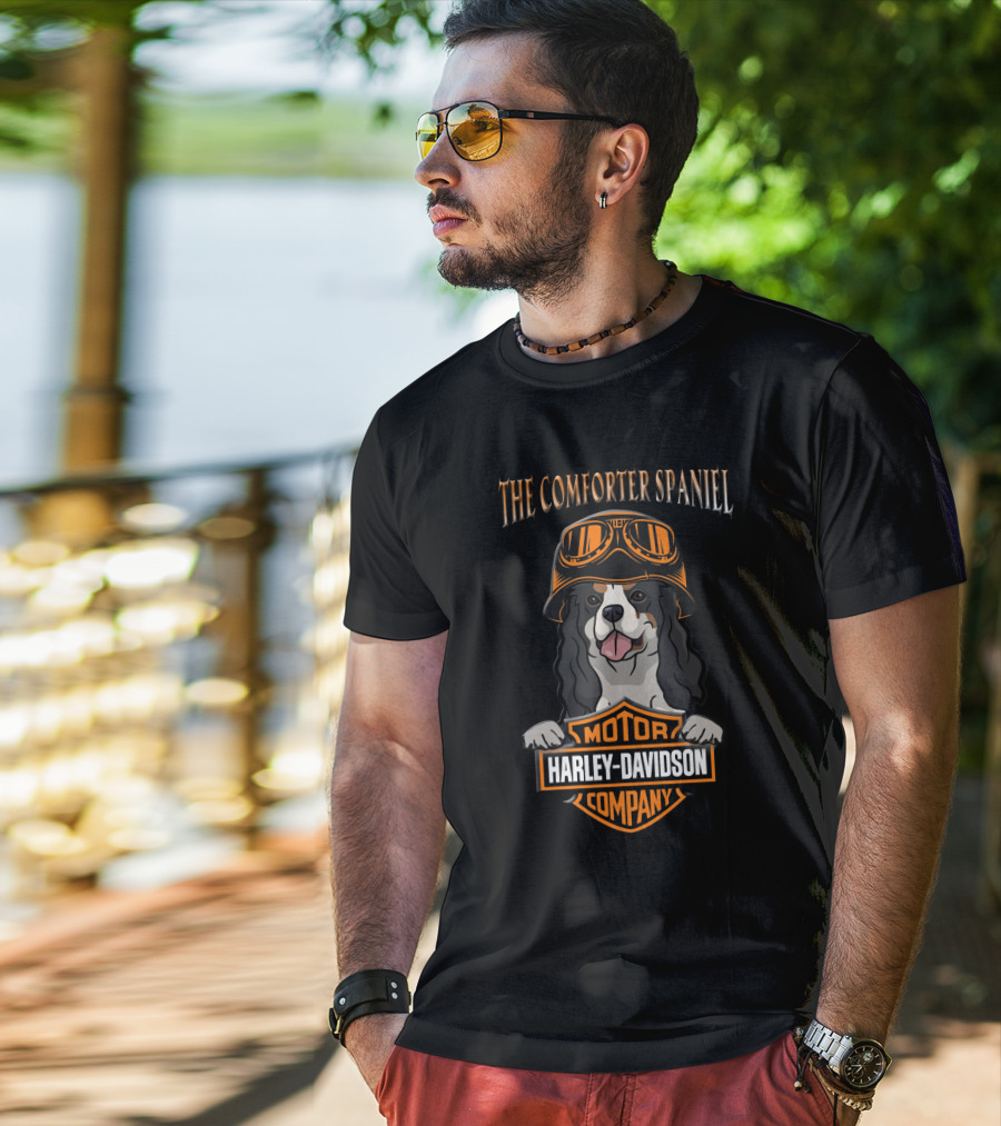 The Comforter Spaniel Harley Davidson Cavalier King Charles 33 Motorcycle T-Shirt