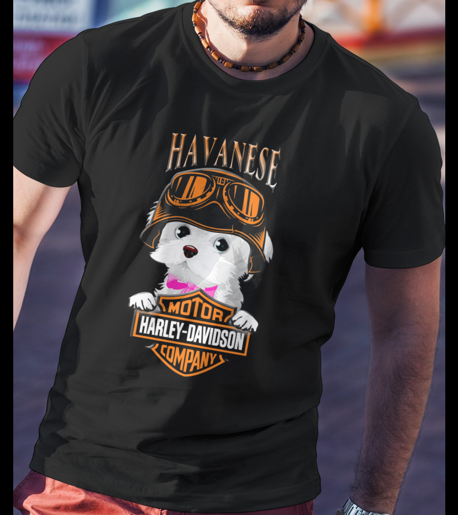 Havanese Harley Davidson Motor Company Dog With Goggles T-Shirt