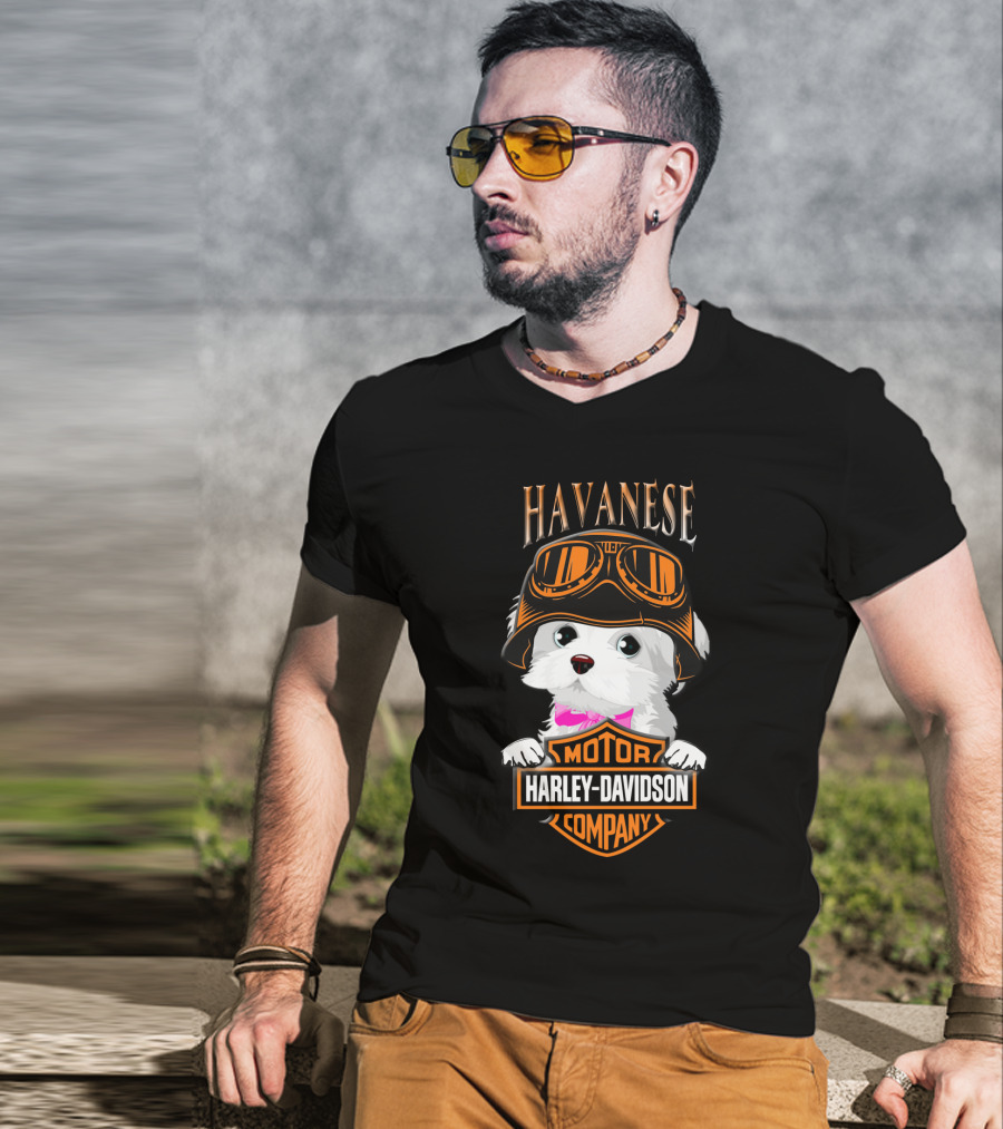 Havanese Harley Davidson Motor Company Dog With Goggles T-Shirt