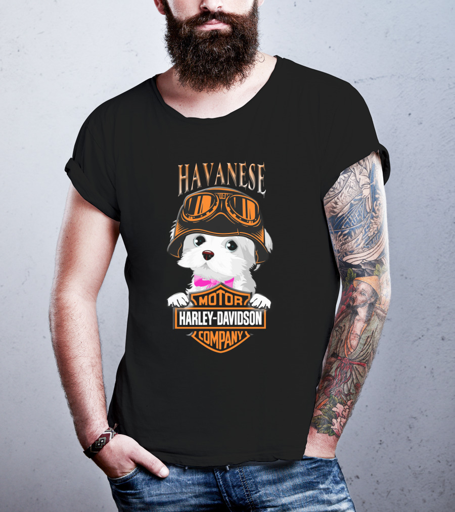 Havanese Harley Davidson Motor Company Dog With Goggles T-Shirt
