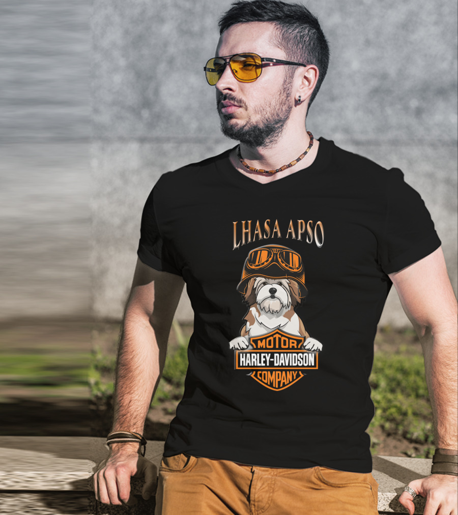 Lhasa Apso Harley Davidson Motor Company Dog With Goggles T-Shirt