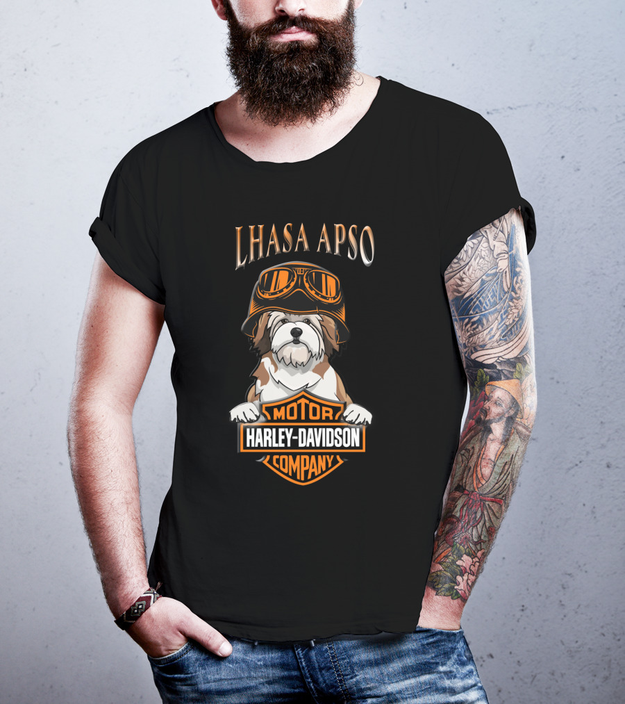 Lhasa Apso Harley Davidson Motor Company Dog With Goggles T-Shirt