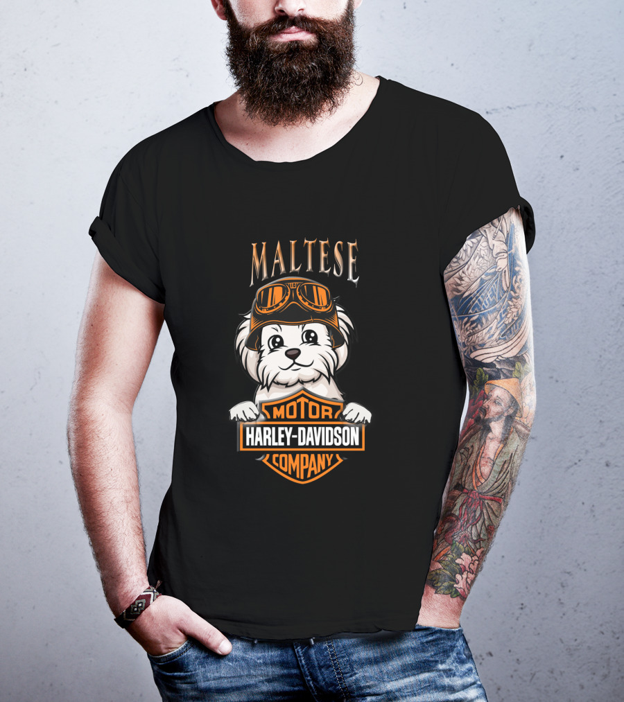 Maltese Harley Davidson Motor Company Dog With Goggles T-Shirt