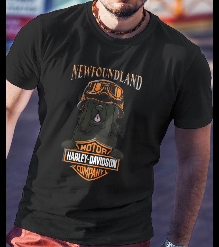 Newfoundland Harley Davidson Motor Company Dog With Goggles T-Shirt