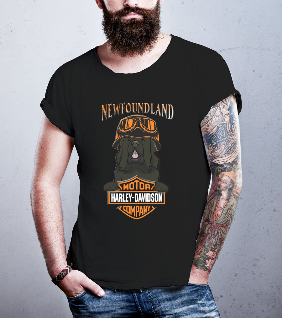 Newfoundland Harley Davidson Motor Company Dog With Goggles T-Shirt