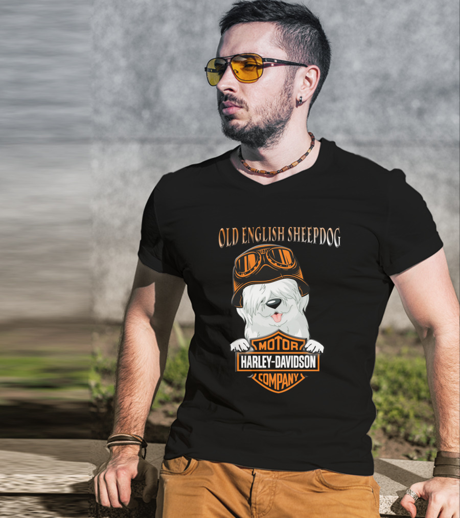 Old English Sheepdog Harley Davidson Motorcycle Company T-Shirt