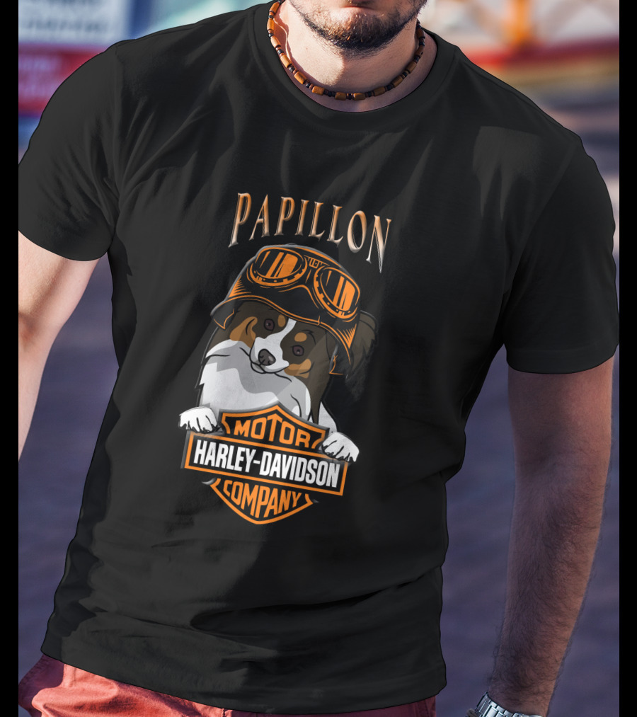 Papillon Harley Davidson Motor Company Dog Goggles T-Shirt