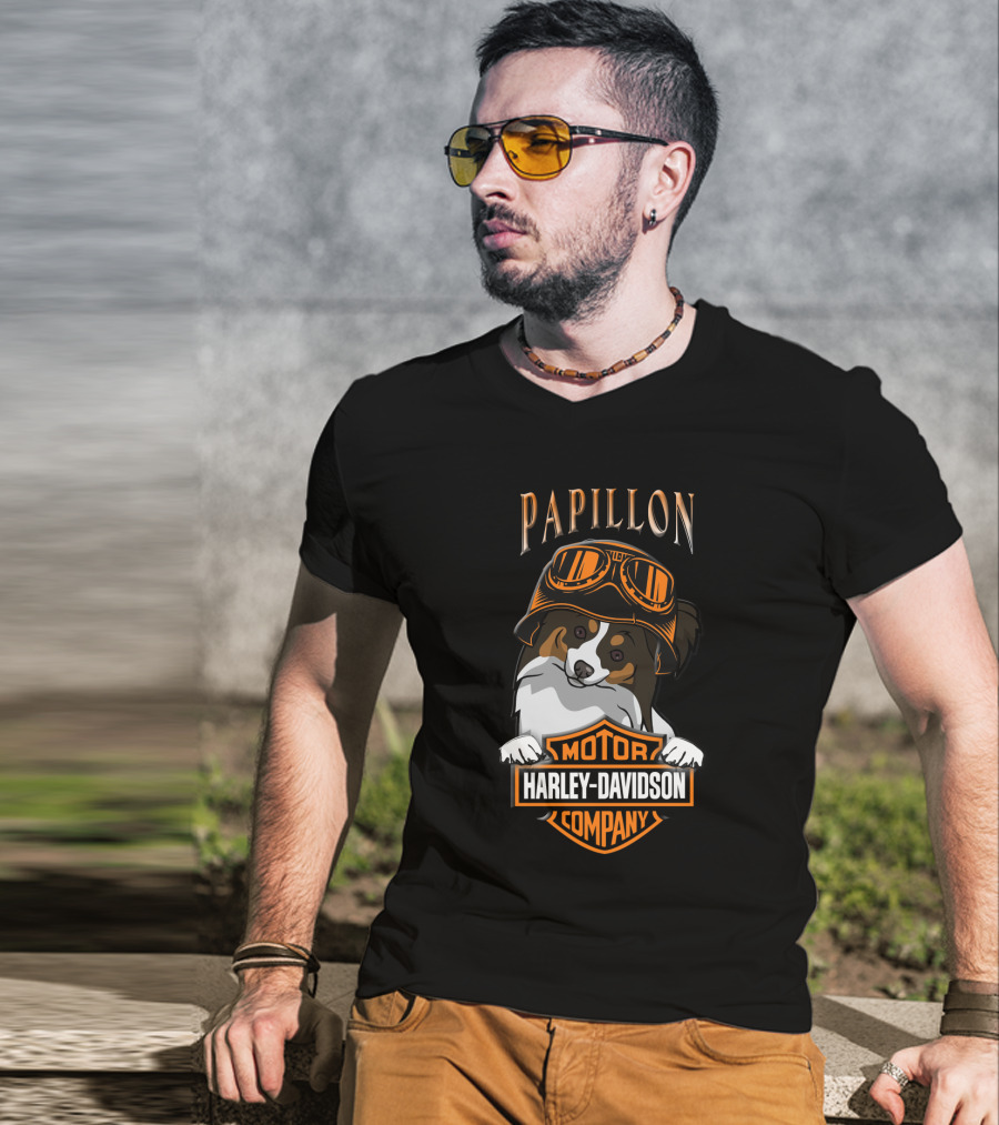 Papillon Harley Davidson Motor Company Dog Goggles T-Shirt