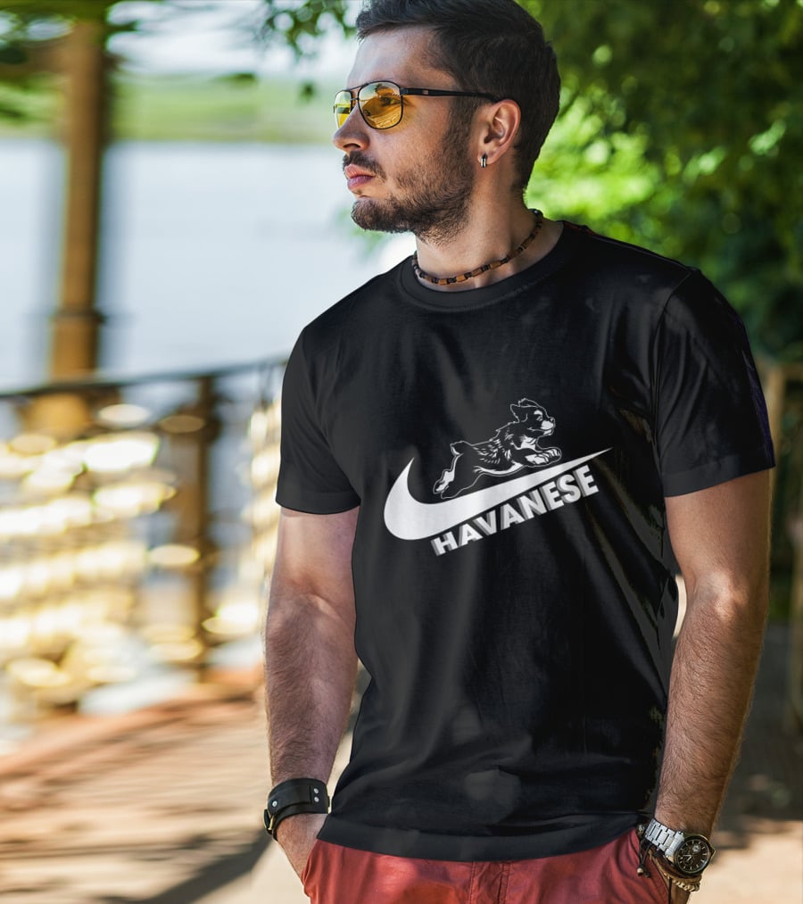 Havanese Nike Dog Jumping Swoosh T-Shirt