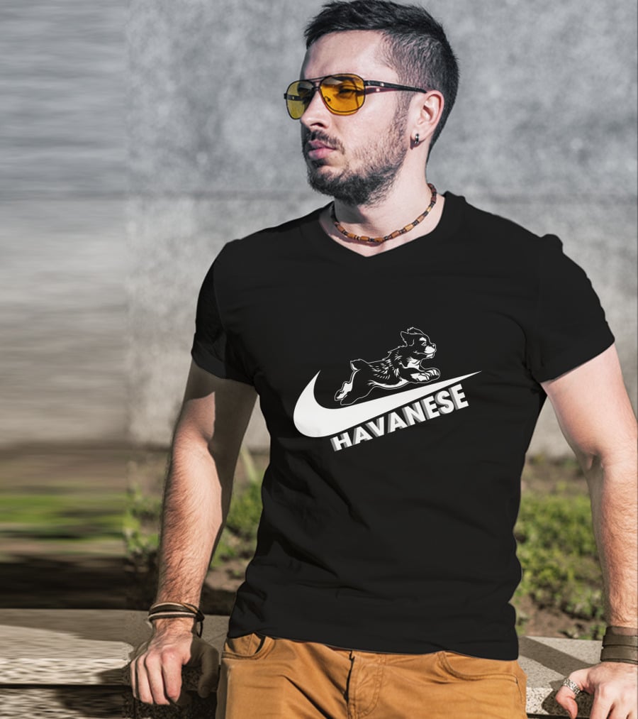 Havanese Nike Dog Jumping Swoosh T-Shirt
