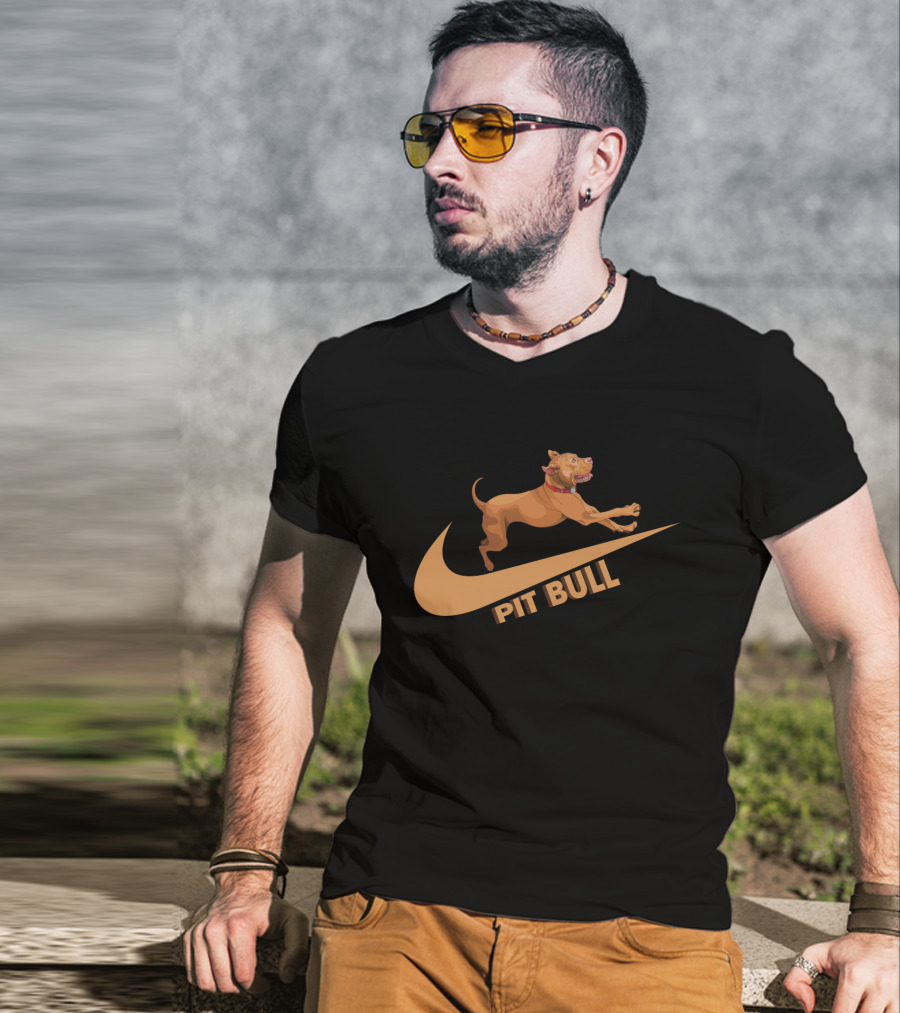 Pit Bull Nike Swoosh Dog Jumping T-Shirt