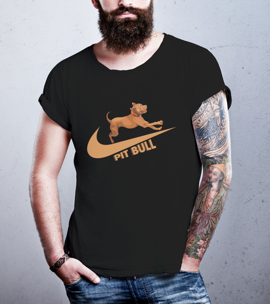 Pit Bull Nike Swoosh Dog Jumping T-Shirt