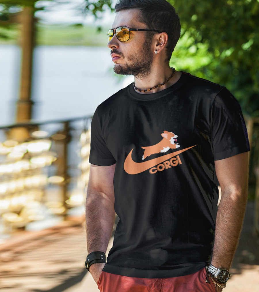 Corgi Jumping Nike Swoosh T-Shirt