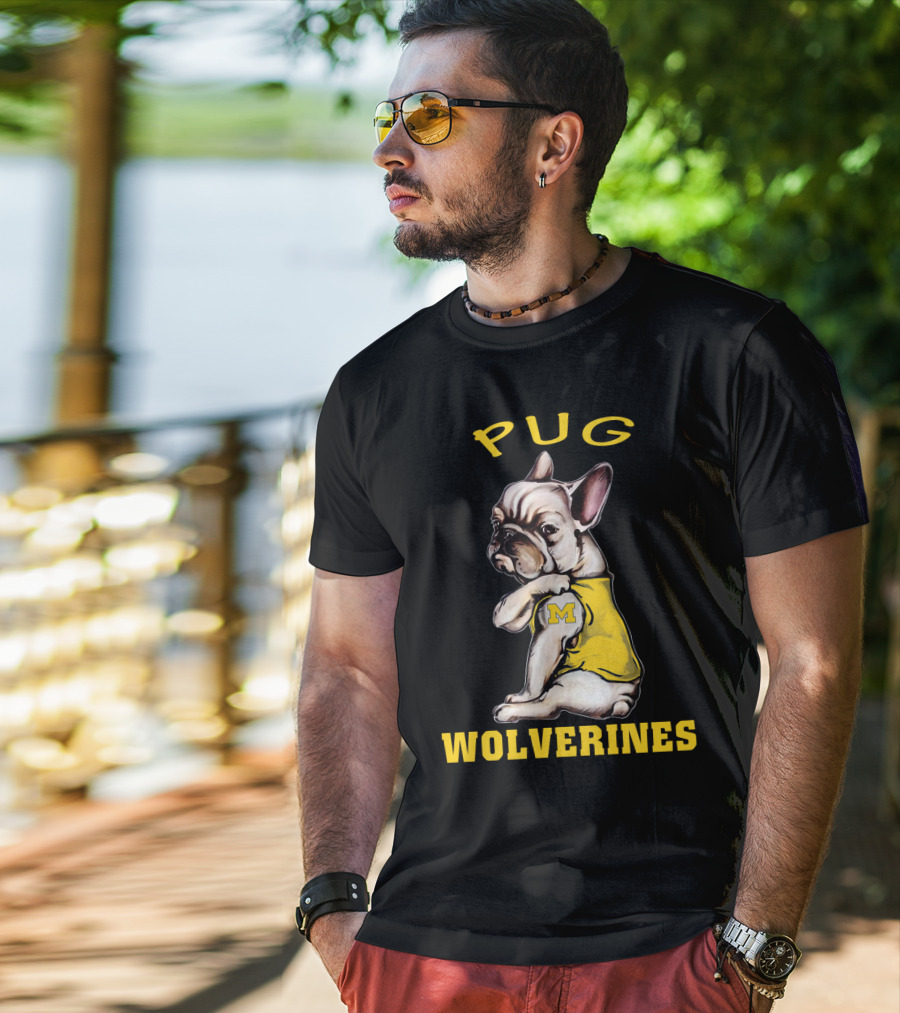Pug Wolverines M Football Dog T-Shirt